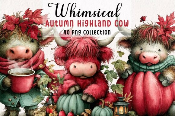 Autumn Highland Cow PNG Clipart: A Rustic Design Essential