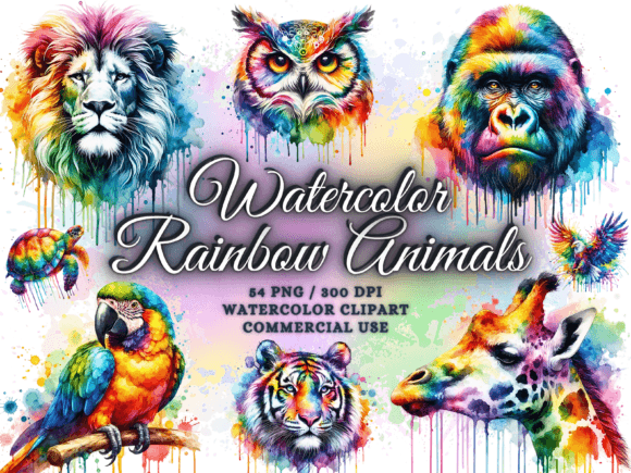 Bring Playful Color to Your Projects with Rainbow Animals Clipart