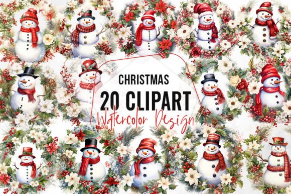 Charming Vintage Snowman Christmas Wreath Clipart for Holiday Projects