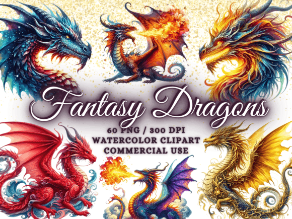 Enchant Your Designs with Fantasy Dragons Clipart