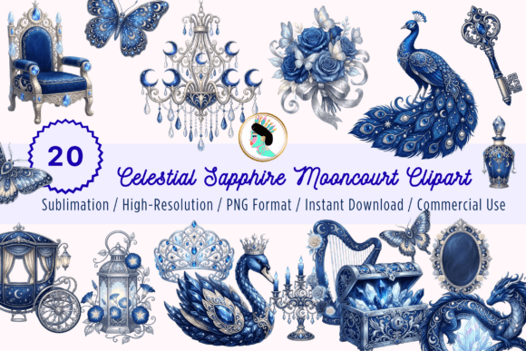 Fantasy Sapphire Clipart Bundle: Royal Blue Fairytale PNG Collection