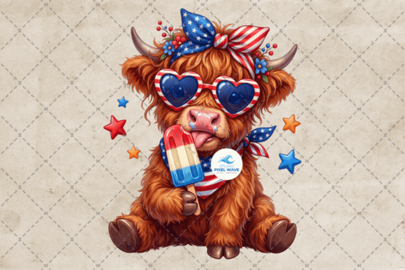 Funny Highland Cow 4th of July PNG: A Patriotic Pop of Personality