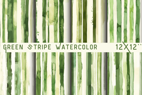 Green Stripe Watercolor Backgrounds: A Digital Pack for Fresh Botanical Design