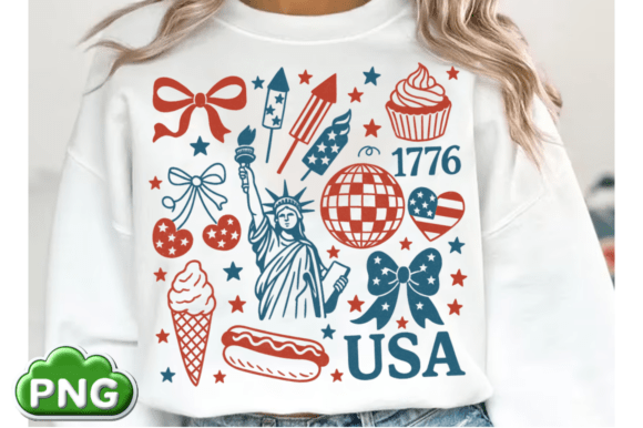 Retro America Coquette PNG: Preppy 4th Design Assets
