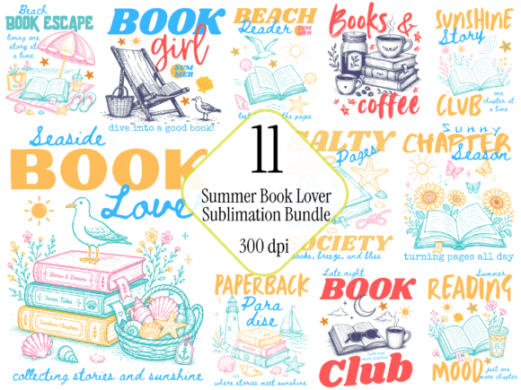 Summer Book Lover Sublimation Bundle: Designs for Coastal Readers