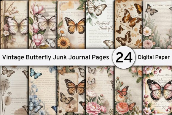 Timeless Beauty: Vintage Butterfly Junk Journal Pages for Creative Projects