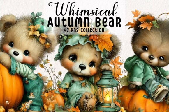 Whimsical Autumn Bear Clipart: Your Go-To Cozy Design Asset