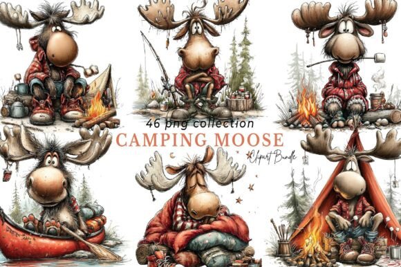Whimsical Camping Moose Clipart Bundle: Your Next Design Asset