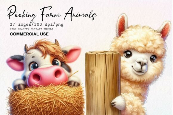 Whimsical Peeking Farm Animals Clipart for Creative Projects