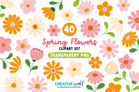 Whimsical Spring Flowers Clipart Set: A Fresh Design Asset